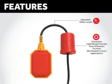 Load image into Gallery viewer, Adjustable Tether Water Level Sensor for Sump Pumps - Non-Corrosive Design