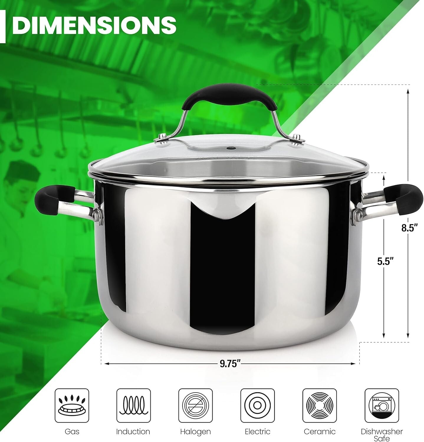 Durable 6 Qt Stainless Steel Stockpot with Easy Strainer Lid - Induction Safe