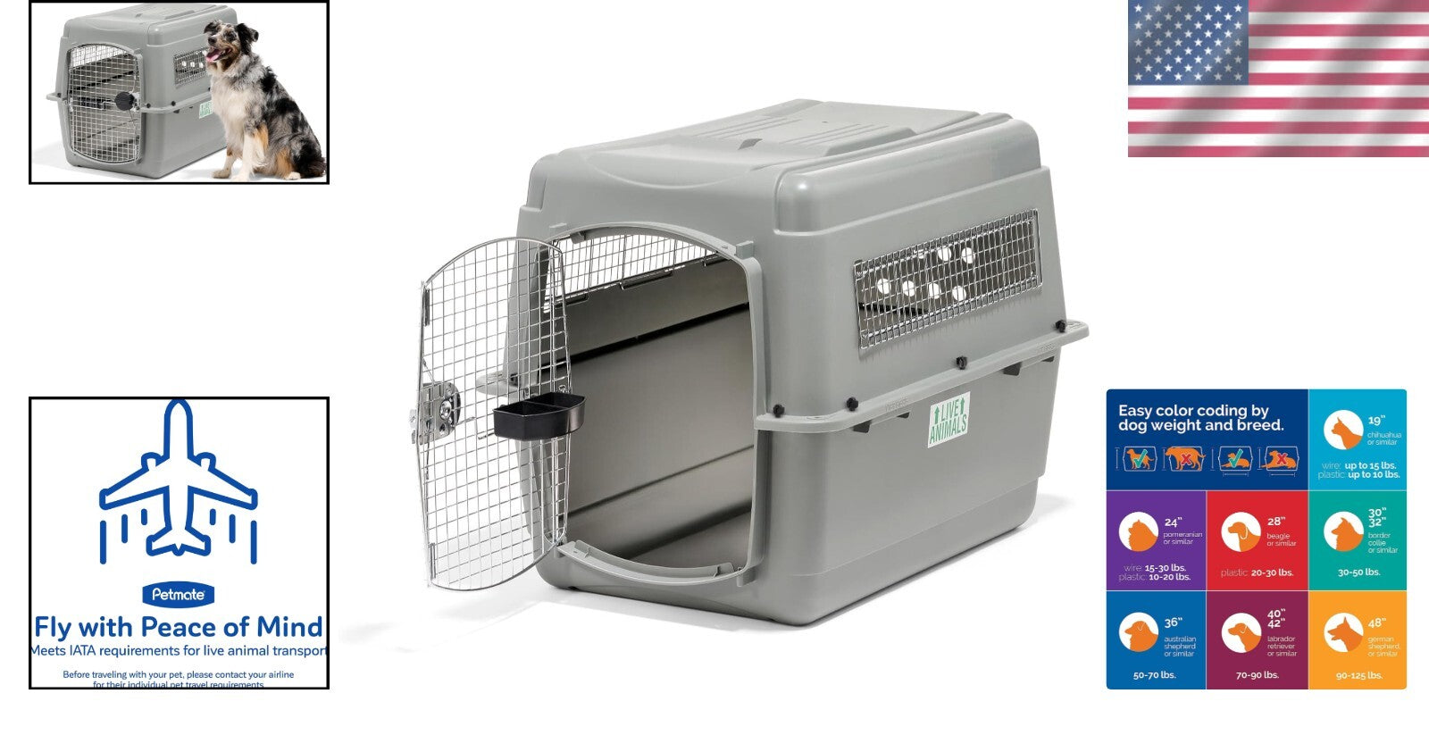 IATA Compliant Sky Kennel for Dogs 50-70 lbs - Secure Airline Approved Crate