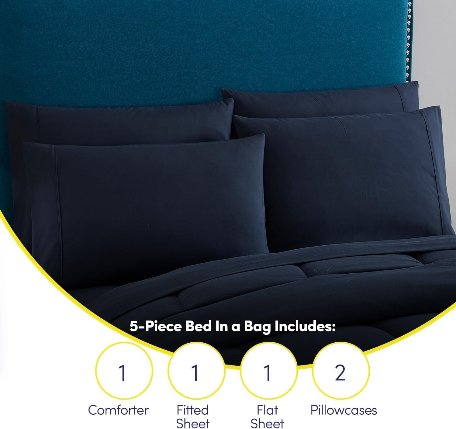 Elegant Down Alternative Comforter and Microfiber Sheet Set in Navy - Twin Size