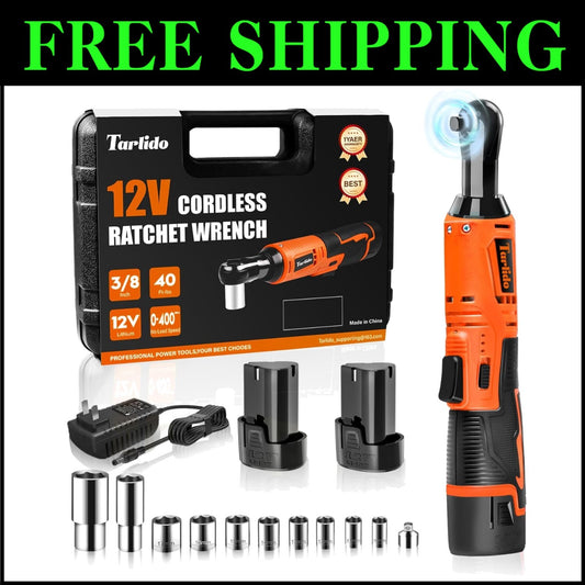 12V Battery-Powered Ratchet Wrench Set - 400 RPM with Safety Lock & Accessories