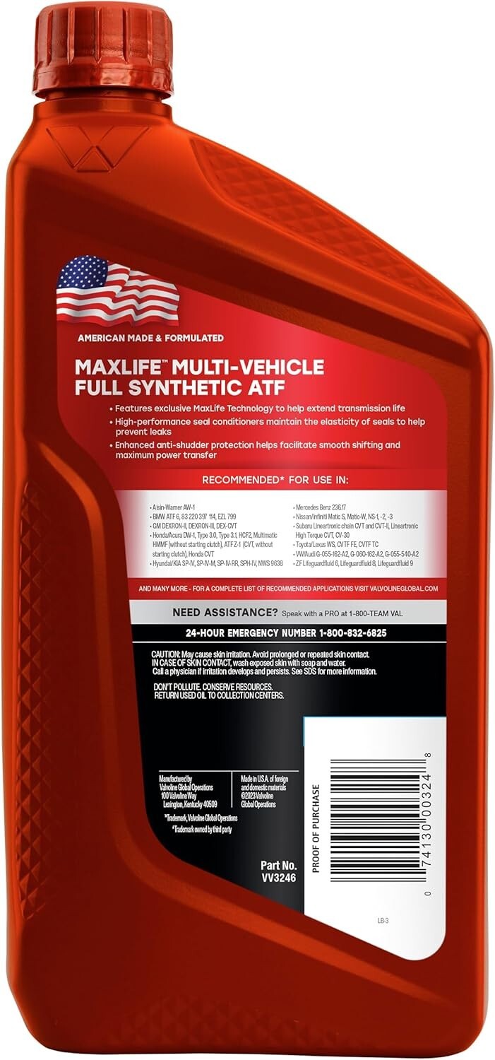 1 QT Multi-Vehicle ATF Liquid - Case of 6 for Optimal Transmission Performance