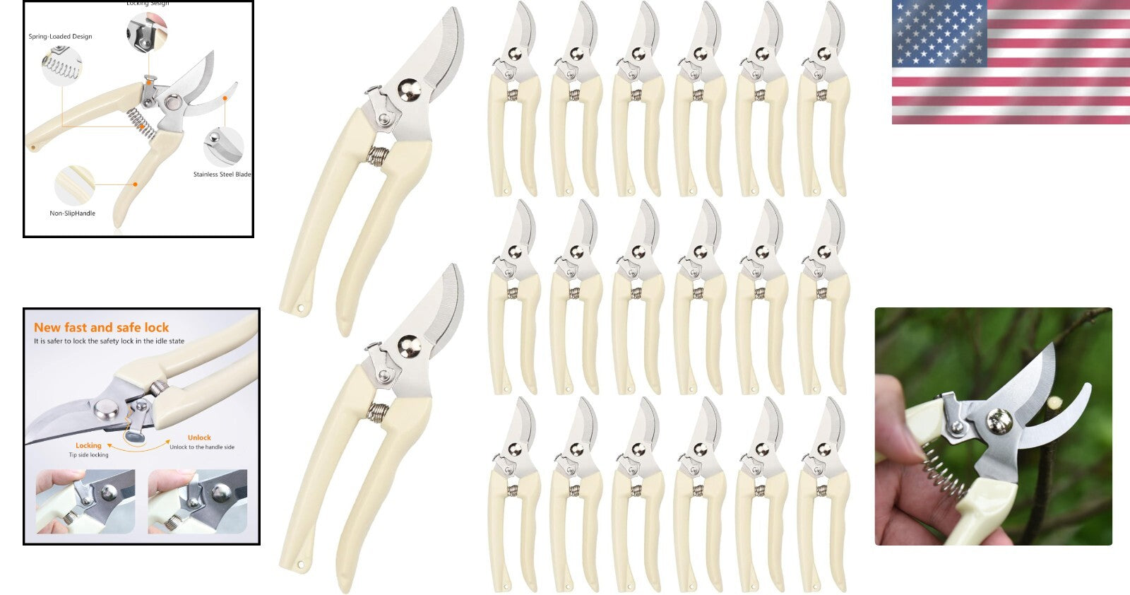 20-Piece Stainless Steel Pruning Shears Set with Ergonomic Grip for Gardeners