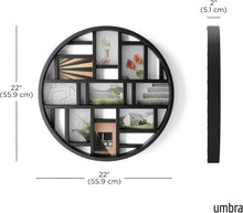 Load image into Gallery viewer, Gallery-Style Black Collage Frame Holds 9 Photos, 22-Inch Round Decor