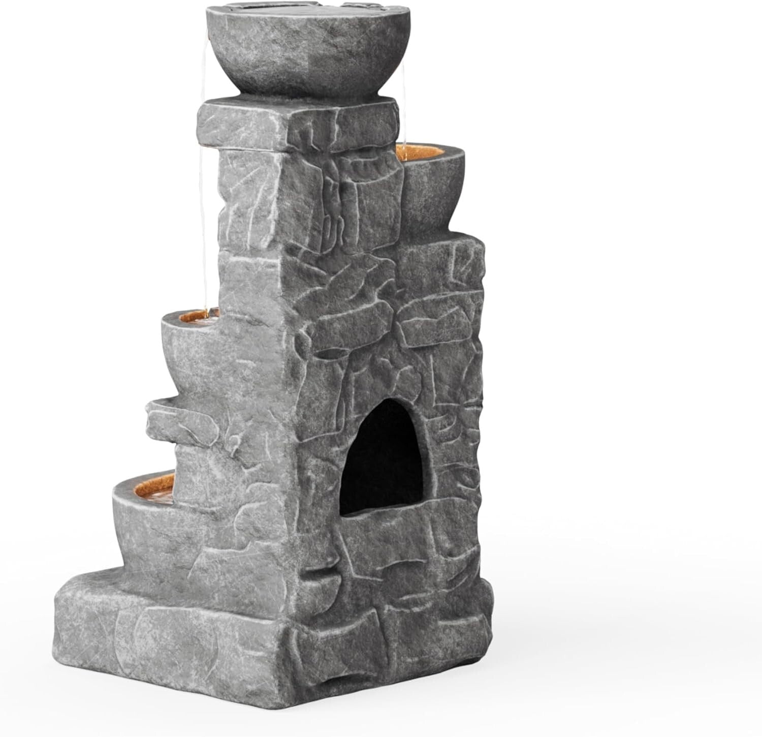 Calming 33.25 in. Outdoor Water Fountain with LED Lights for Tranquil Spaces