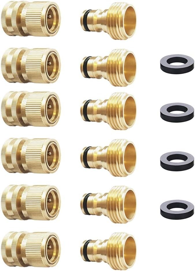 Durable Brass Quick Connect Garden Hose Fittings - Leak-Free 3/4 Inch GHT Set
