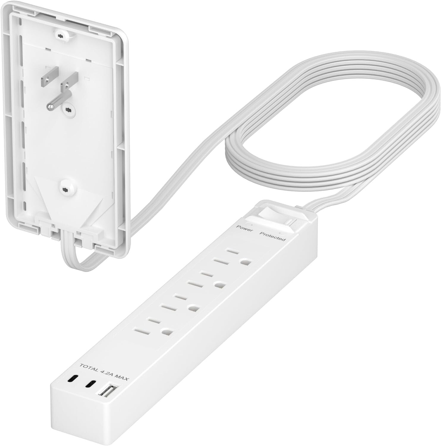 5ft Cord Surge Protection Power Strip: 4 Outlet & 3 USB Ports for Easy Access