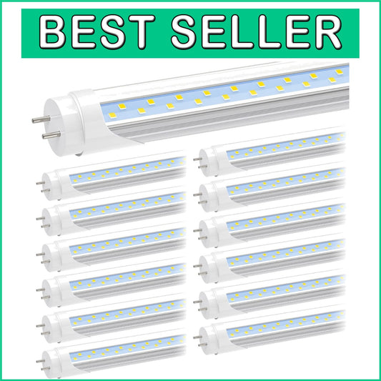 Durable 12-Pack 4FT LED Tube Lights, 24W | Shatterproof, Dual-End Powered