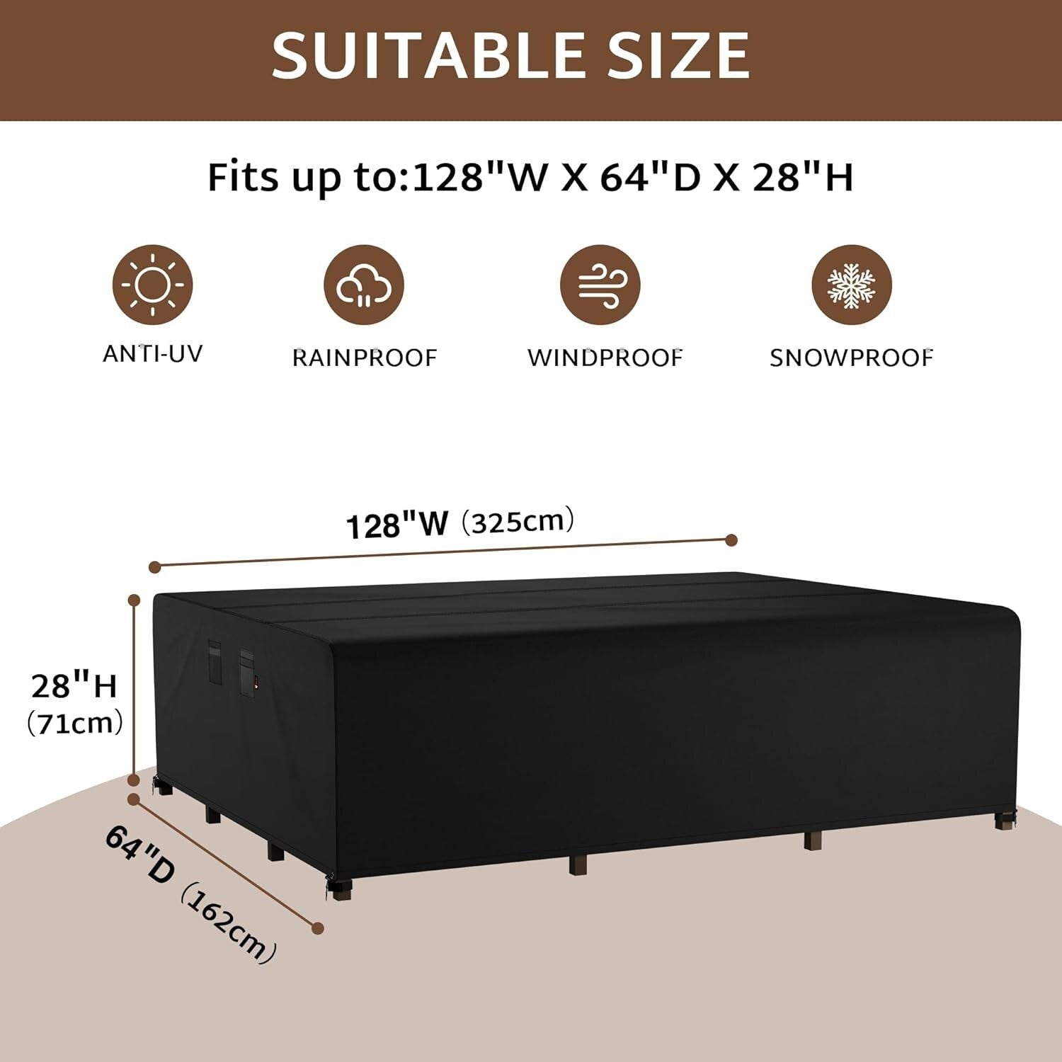 Heavy-Duty Waterproof Patio Furniture Cover - 128x64 inch Rectangular Protector