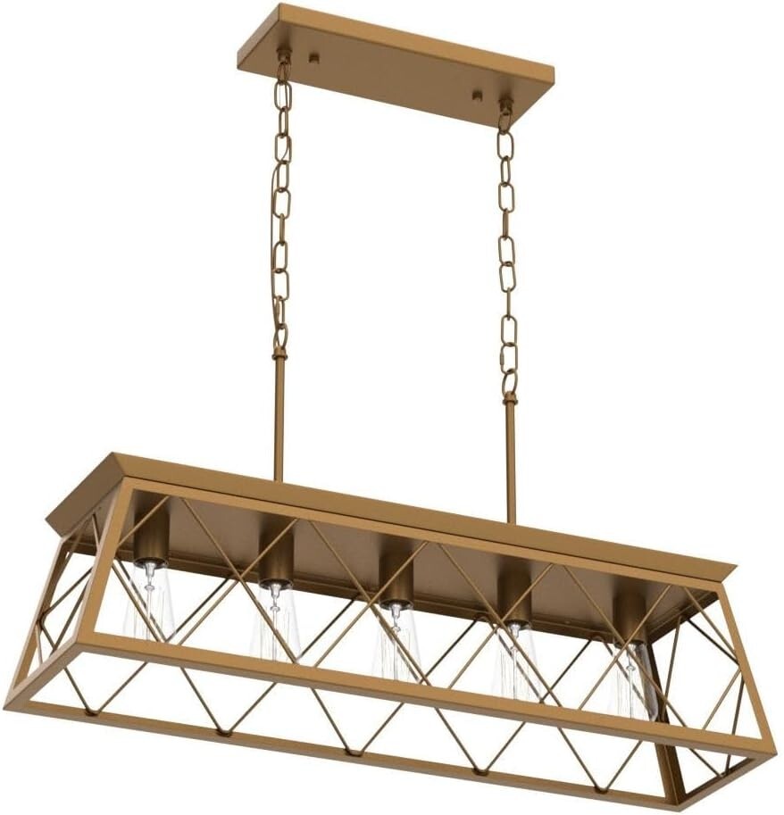 Adjustable 5-Light Gold Farmhouse Chandelier for Living Room and Dining Areas