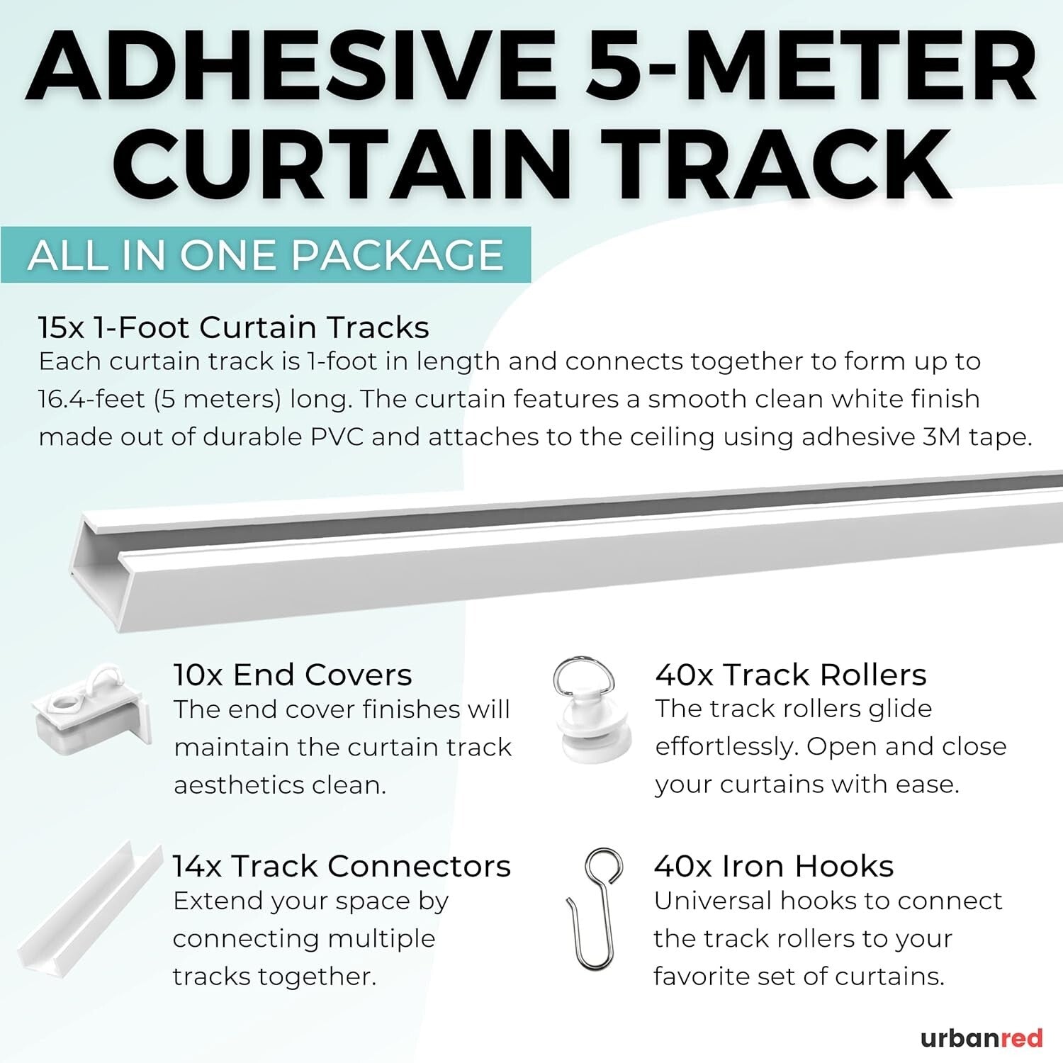 16.4FT Self-Adhesive Curtain Track - Lightweight PVC, Easy Install, All-in-One