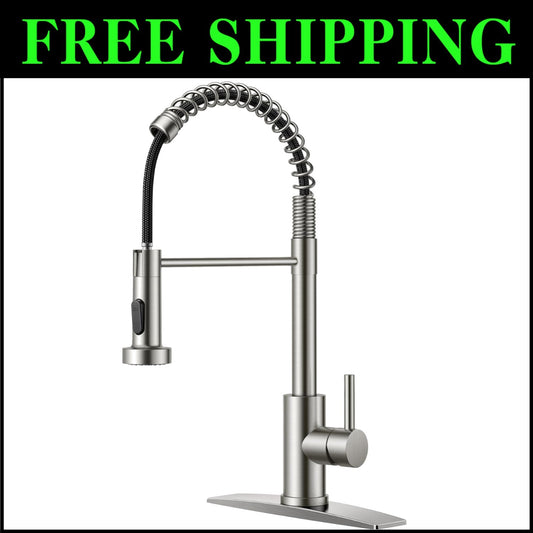 Brushed Nickel Kitchen Faucet with Pull Down Sprayer - Modern Dual Function