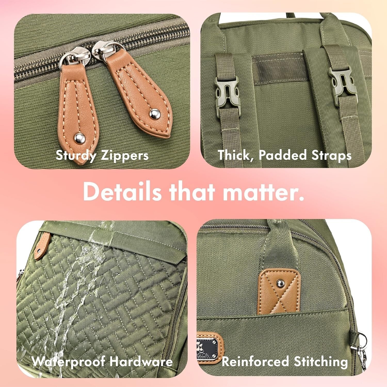 Stylish Unisex Diaper Bag Backpack with Changing Pad & Stroller Straps - Green