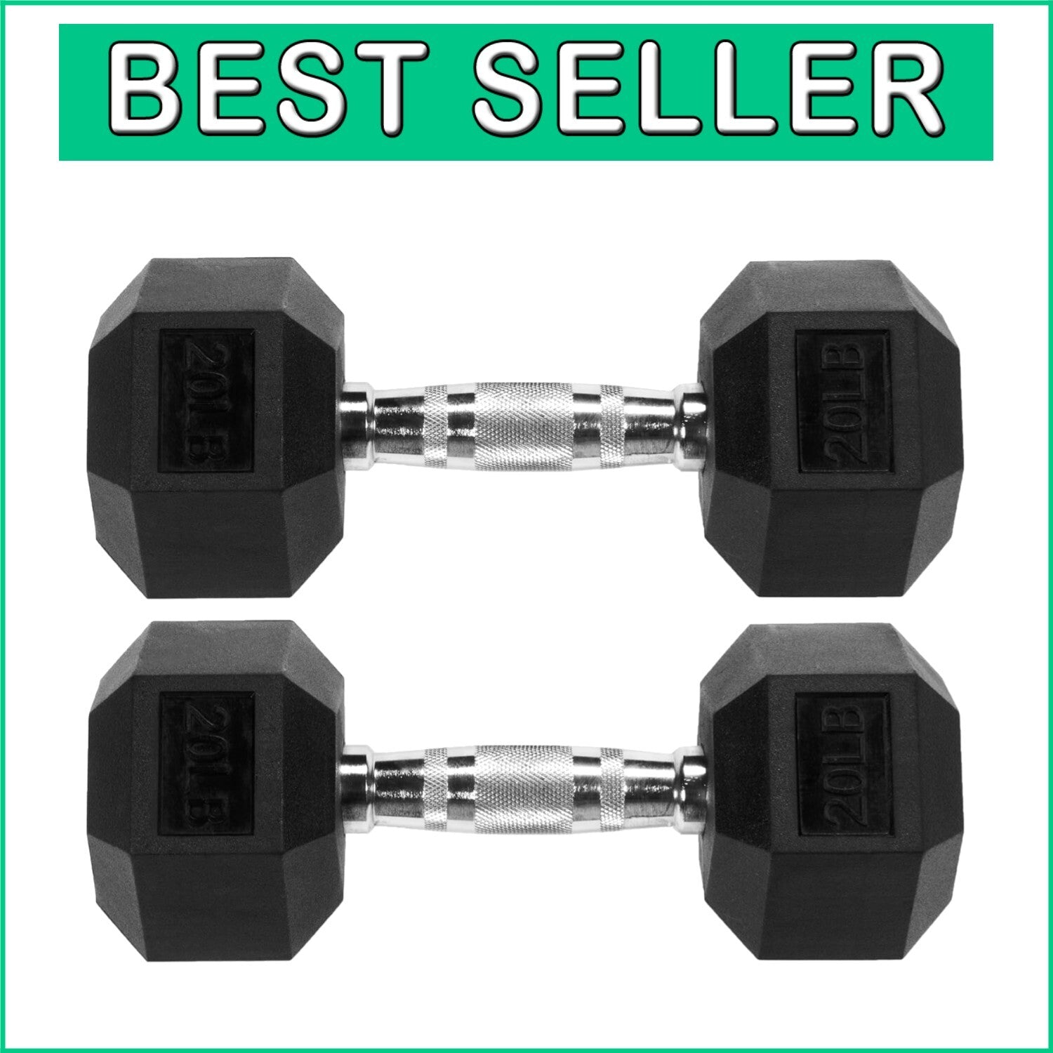 Durable Rubber Hex Dumbbells, 20LB Pair - Perfect for Strength Training
