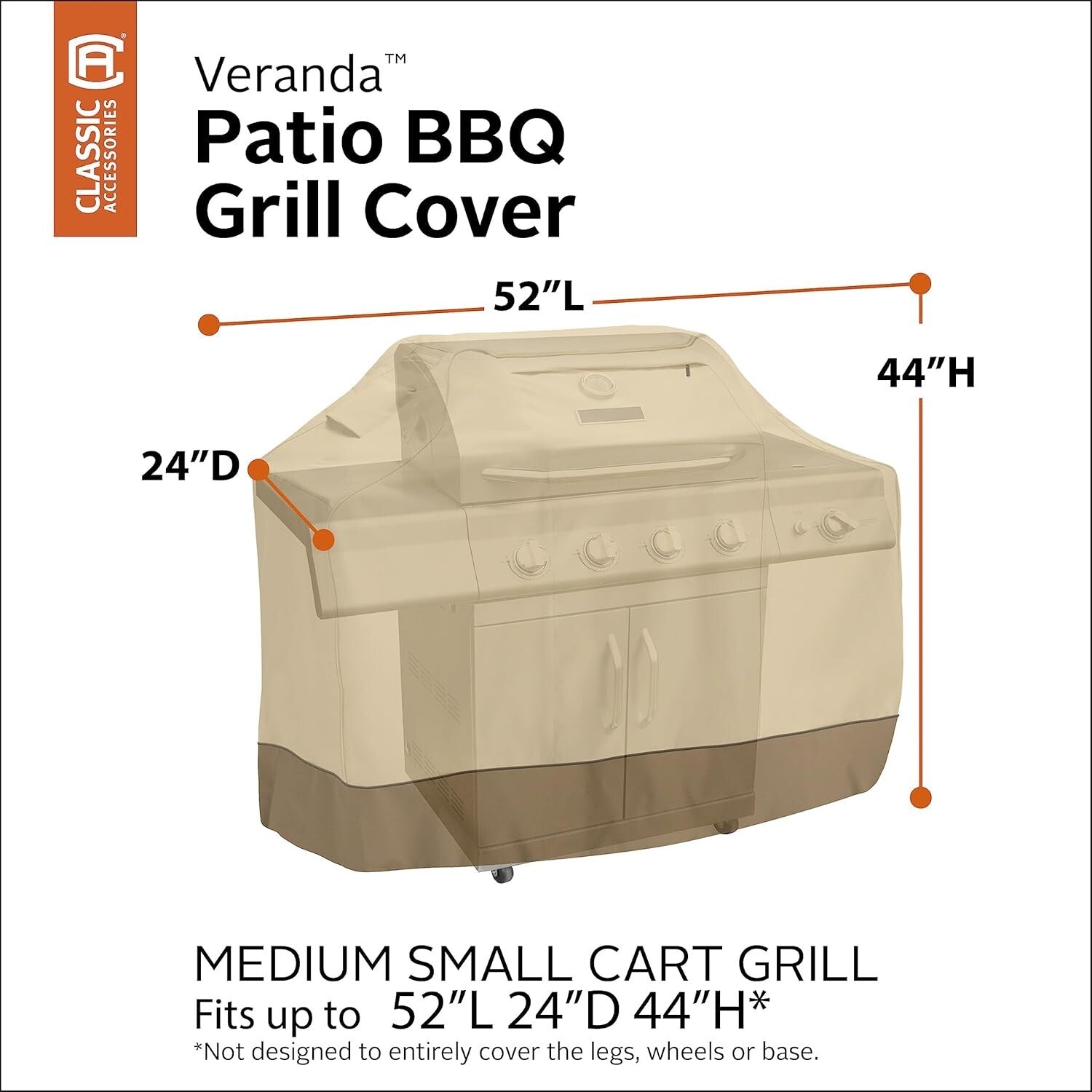 Elegant Water-Resistant Grill Cover - Fits 52” Grills Including Weber Models
