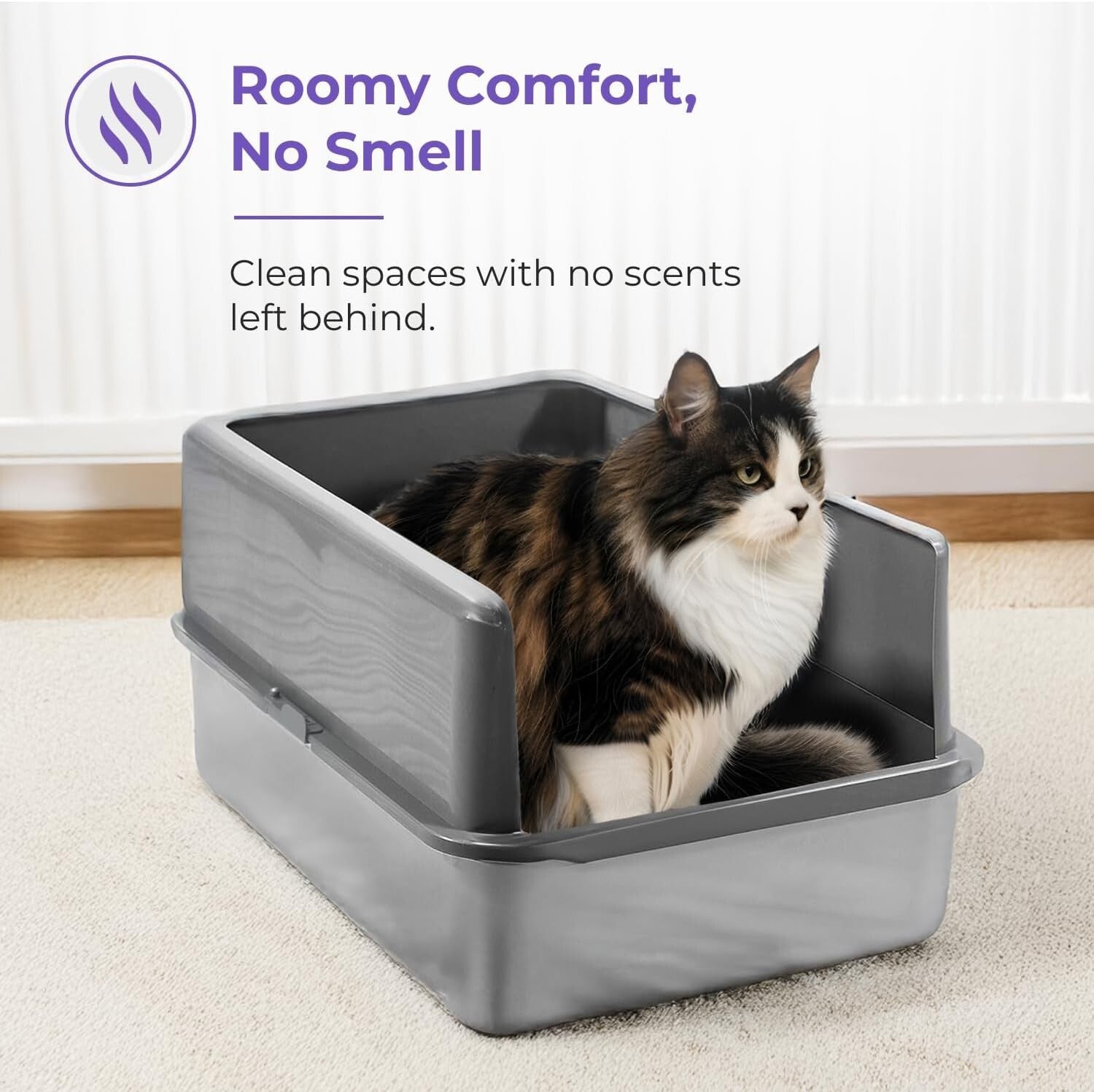 Durable Stainless Steel Litter Box with High Sides - Easy to Clean & Odor-Free