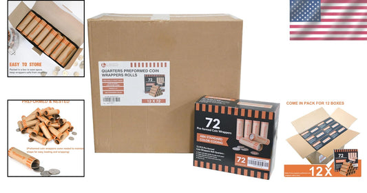 Color-Coded 864 PCS Coin Roll Wrappers - Perfect for Quarters & Coin Machines