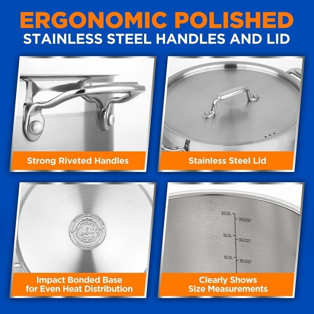 Impact-Bonded 20 Quart Stockpot with Lid - Healthy, Heavy-Duty Cooking Solution