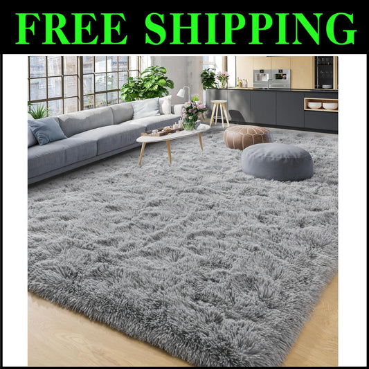 8x10 Ultra Soft Machine Washable Grey Shag Area Rug for Cozy Living Spaces