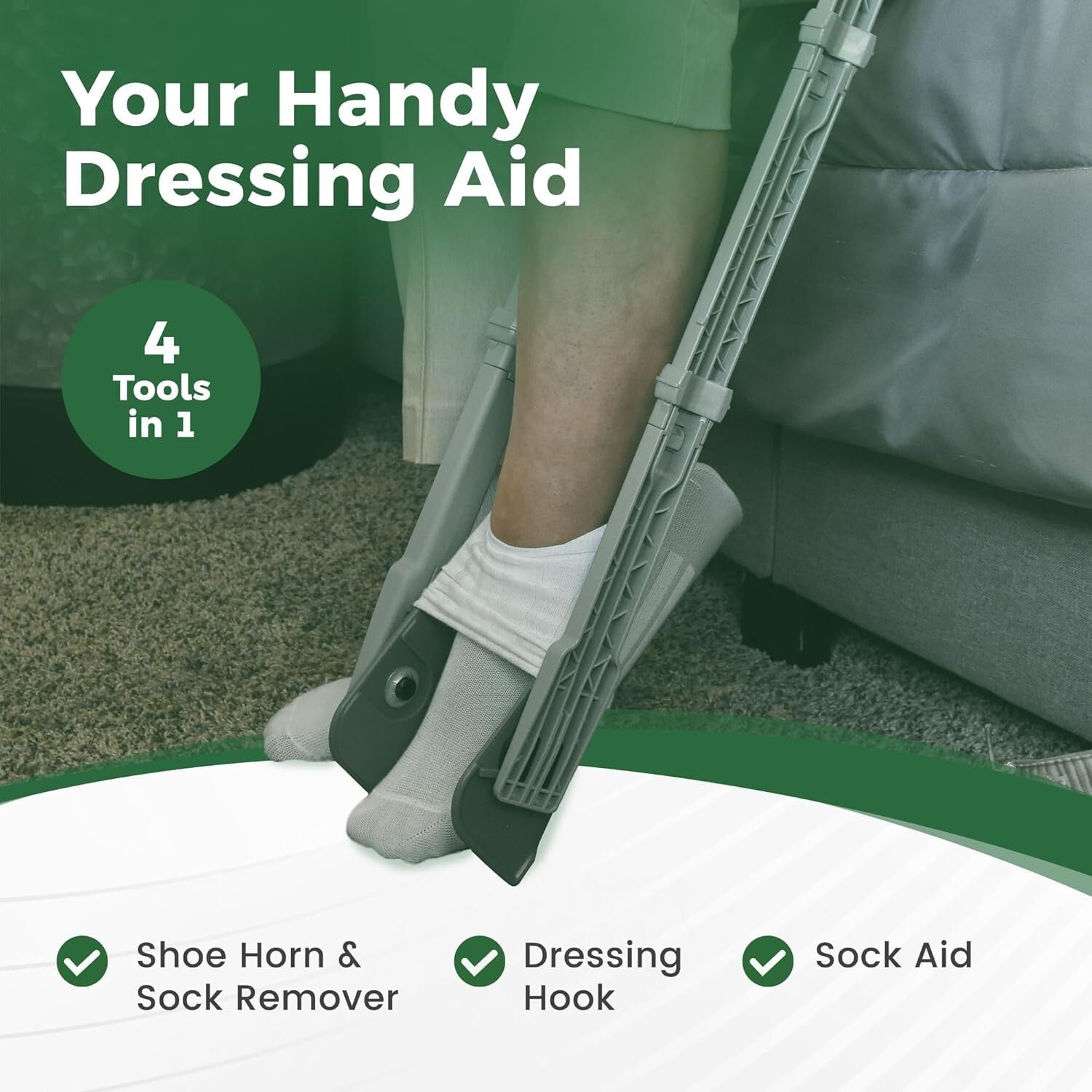 Reach Right 4-in-1 Dressing Aid: Shoe Horn, Sock Remover & Compression Helper