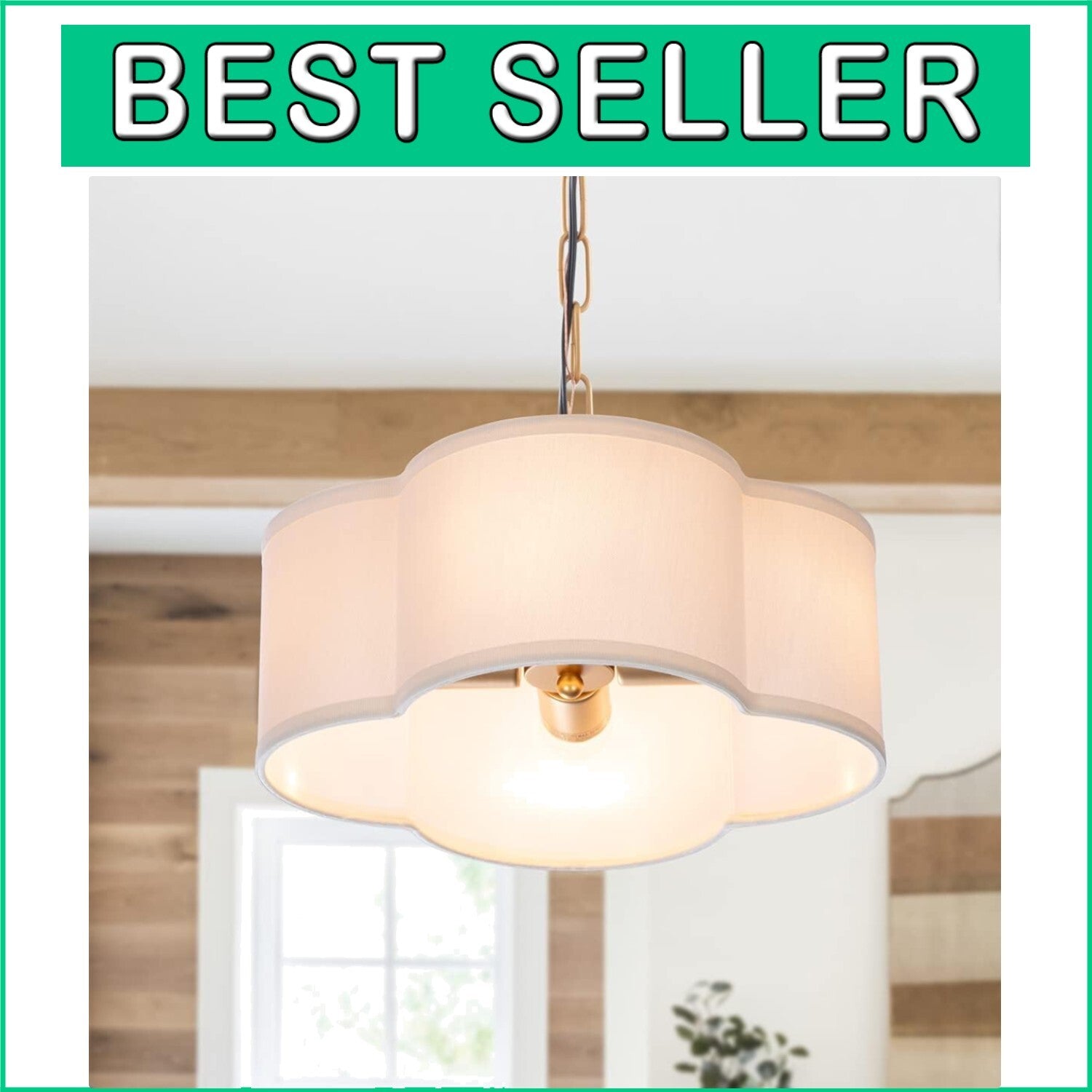 Elegant Modern Farmhouse Chandelier with Dimmable 4-Light Pendant in Off-White