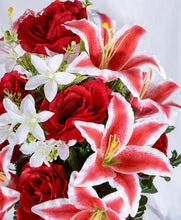 Load image into Gallery viewer, Elegant Artificial Cemetery Flower Saddle with 3 Bouquets for Headstone Decor