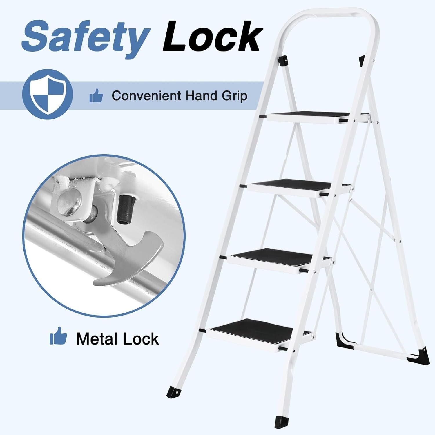 Ultra-Portable 4-Step Step Stool with Safety Handrails – Perfect for All Tasks