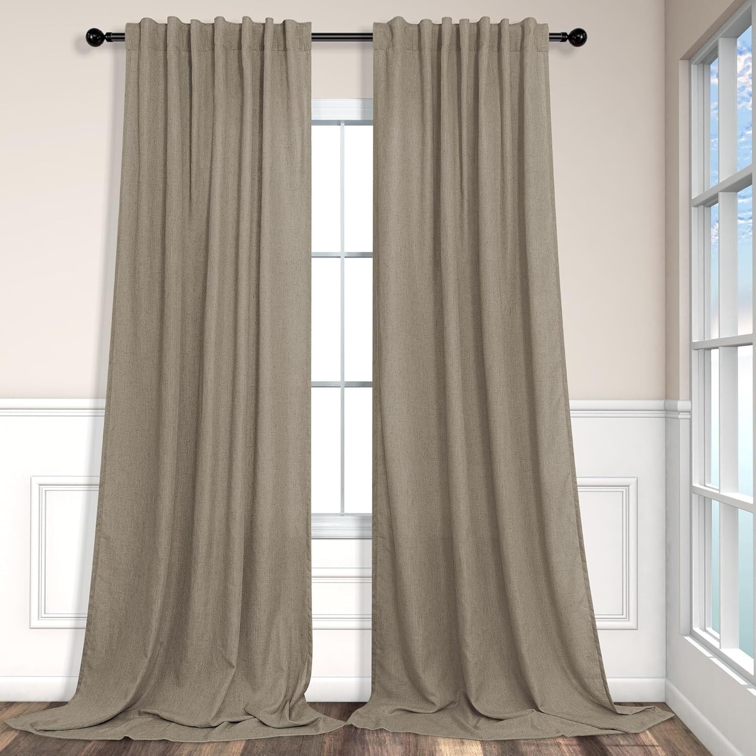 2 Panel Set of Airy Extra Long Linen Curtains 108'' - Elegant Window Drapes