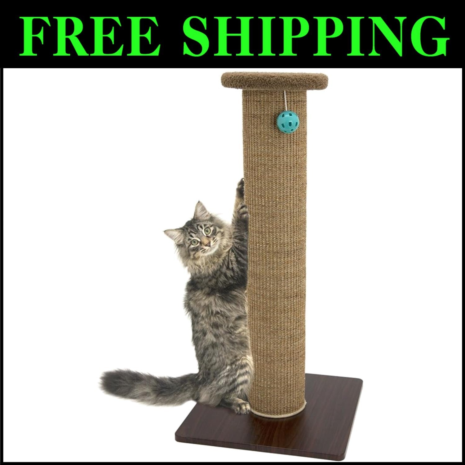 Eco-Friendly Natural Sisal Scratcher Post - 15.75" Square Base, Cat Gift