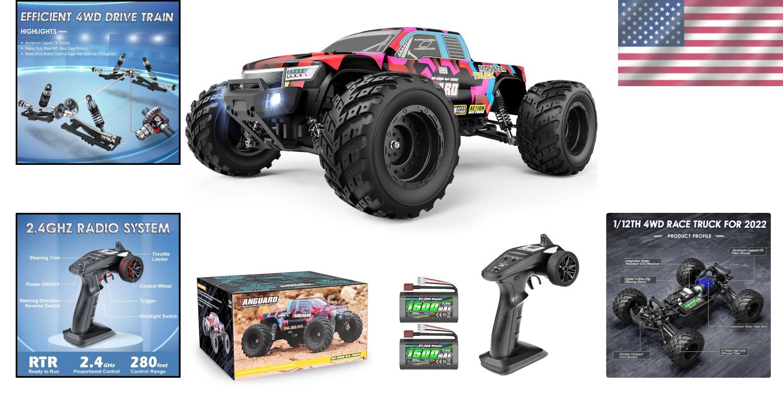 Fast 1:12 Scale RC Monster Truck - 38 km/h 4WD Electric Toy for Kids & Adults