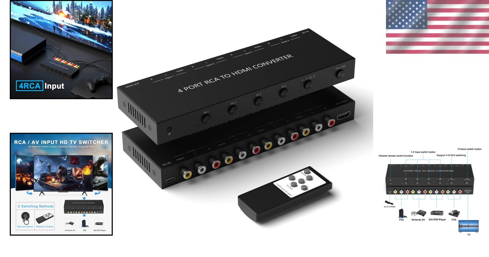 Multi-AV 6-Port RCA to HDMI Converter - Ideal for Gaming and Home Theater
