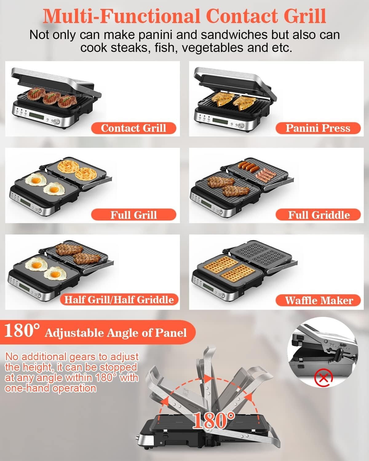 Indoor Cooking Made Easy: 6-in-1 Grill with Nonstick Plates & Meat Thermometer