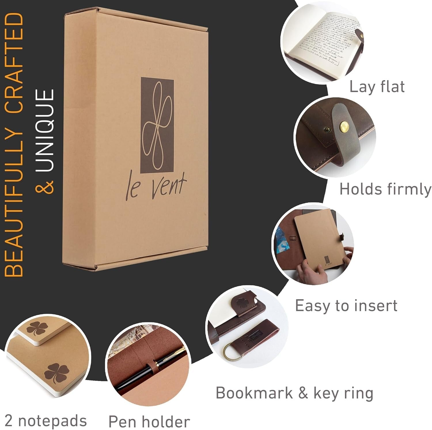 Elegant Refillable Leather Journal Set - 400 Pages with Pen Holder and Bookmark