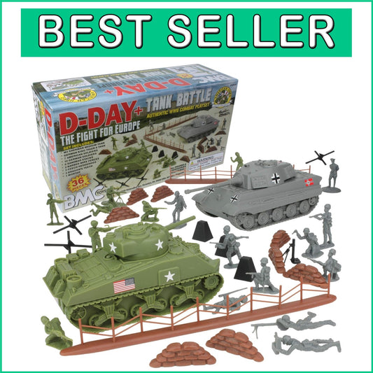 BMC WW2 D-Day Tank Battle Playset: 36pc Army Men & Tanks for Epic Adventures