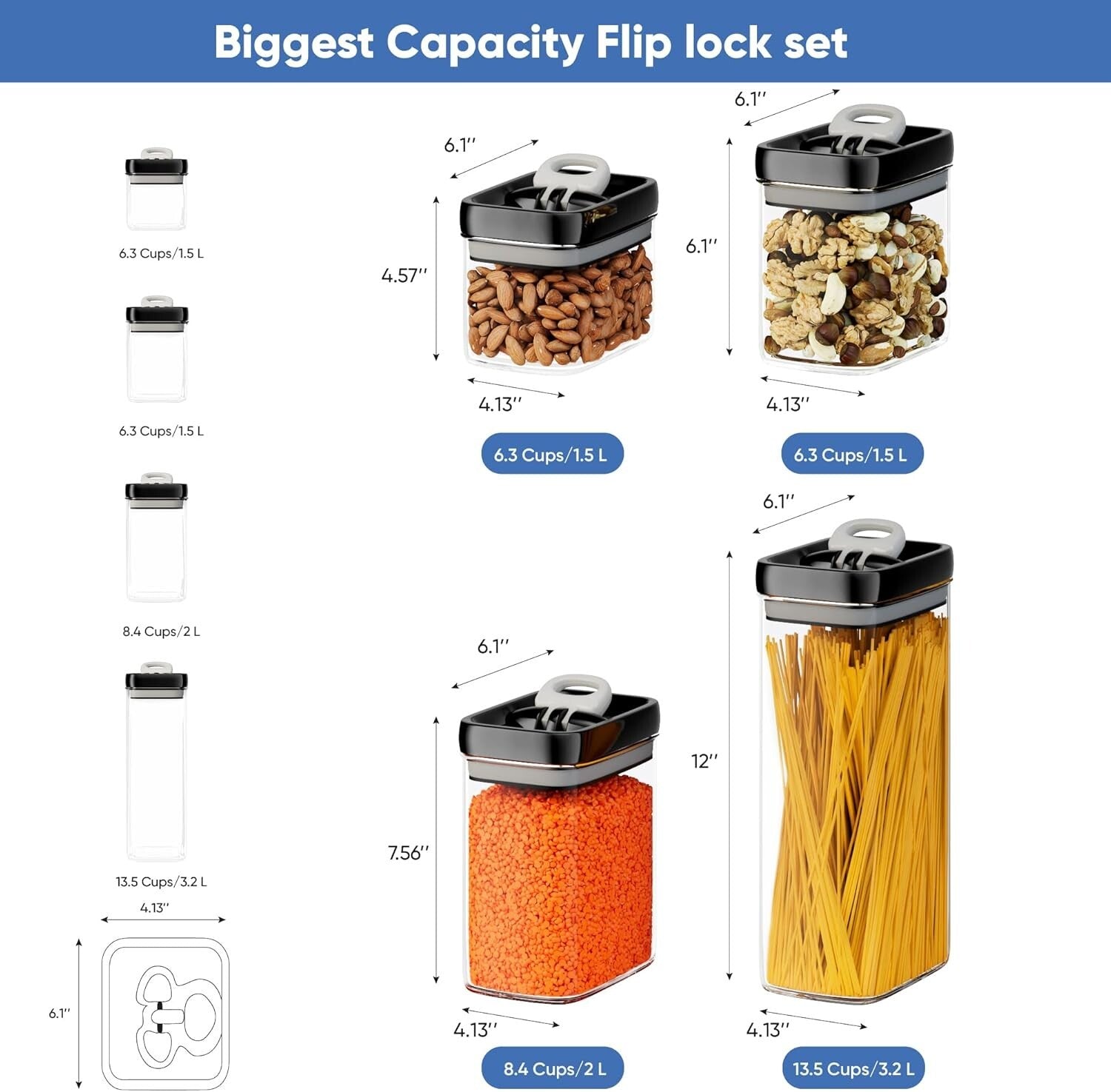 BPA-Free Kitchen Canisters - Extra Volume Airtight Containers with Flip Tops