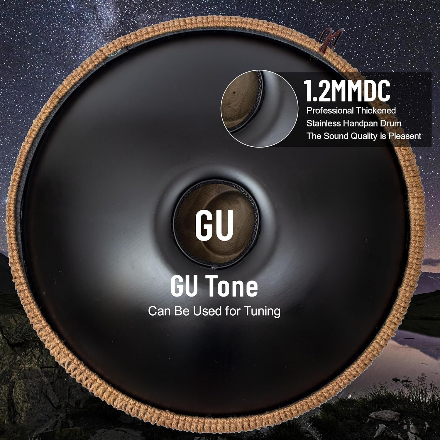 Portable 22" Black Hand Pan Drum Set - Ideal for Outdoor Performances & Healing