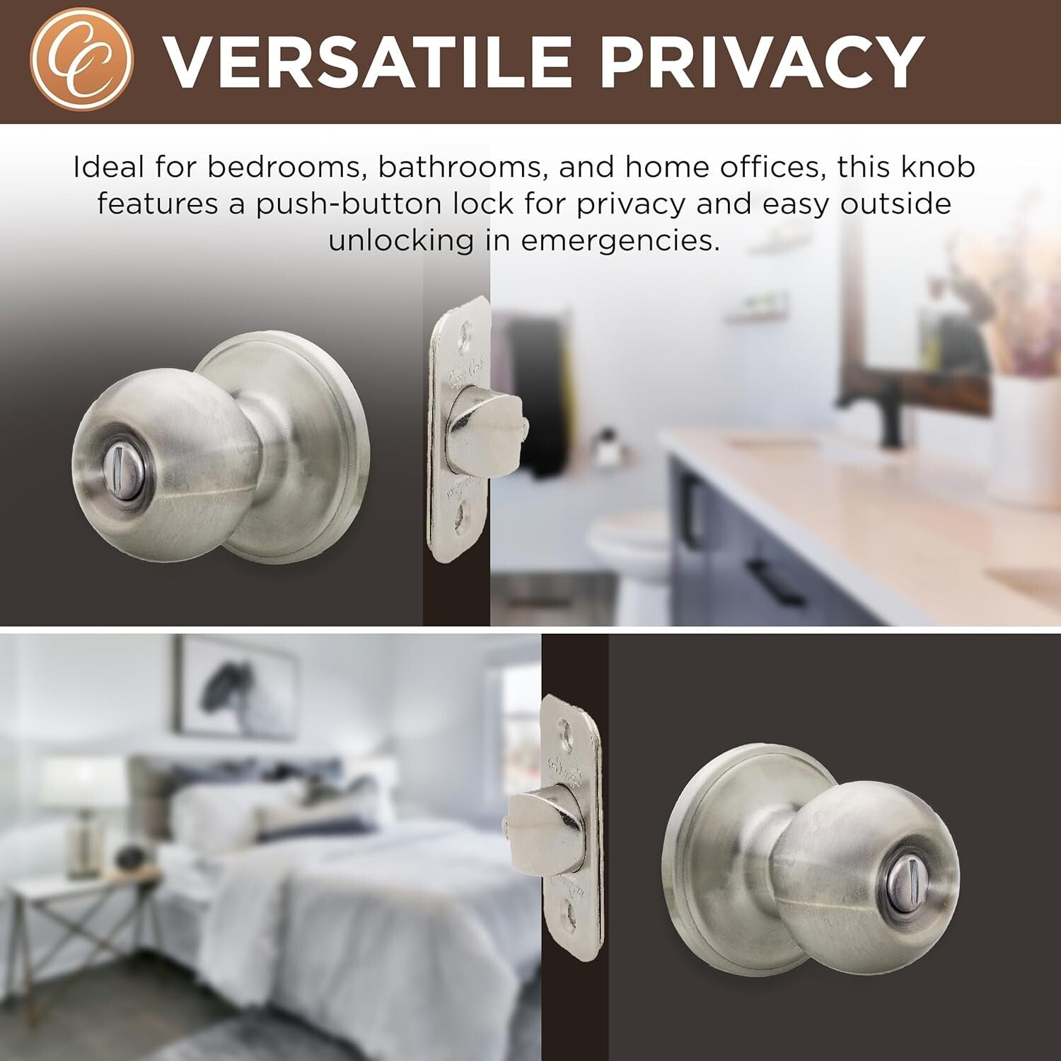 Robust Satin Stainless Privacy Door Knob Set - Keyless & Easy to Install, 6-Pack