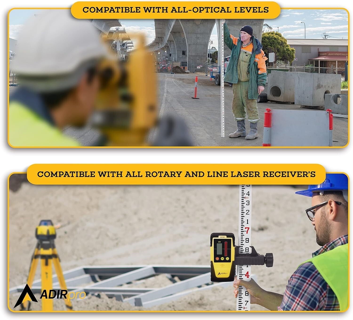 Professional 20' Fiberglass Leveling Rod with Weather-Resistant Graduation Marks