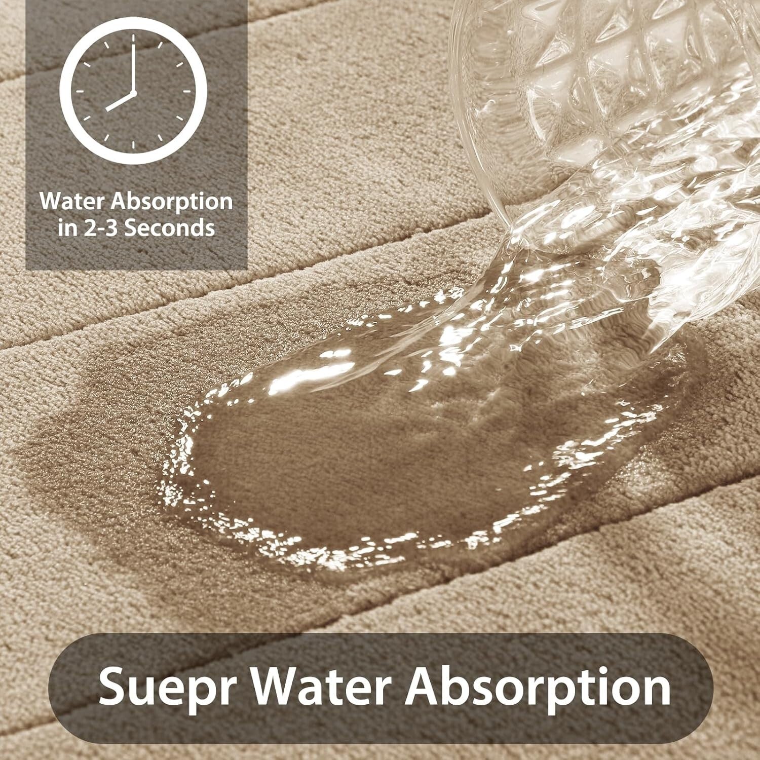 3-Piece Beige Memory Foam Bath Rug Set - Ultra-Soft, Water Absorbent & Non-Slip