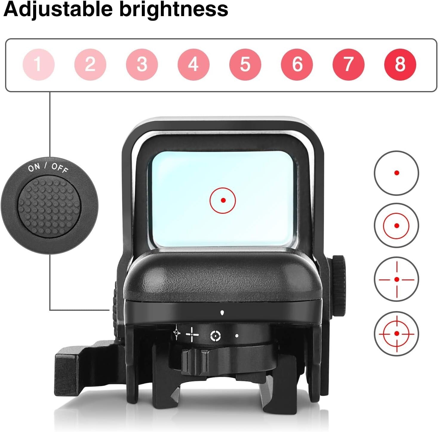 Quick-Detach Picatinny Red Dot Sight with Multiple Reticle System for Hunters