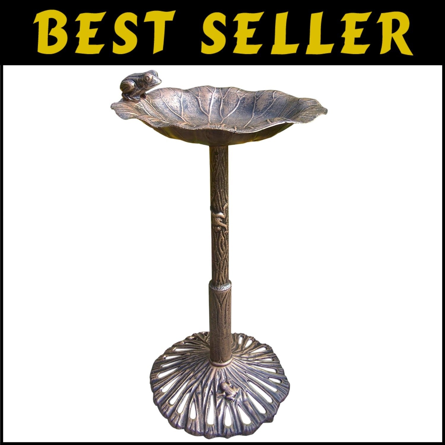 Unique 35-Inch Bronze Bird Bath with Frog Design - Perfect for Birdwatching