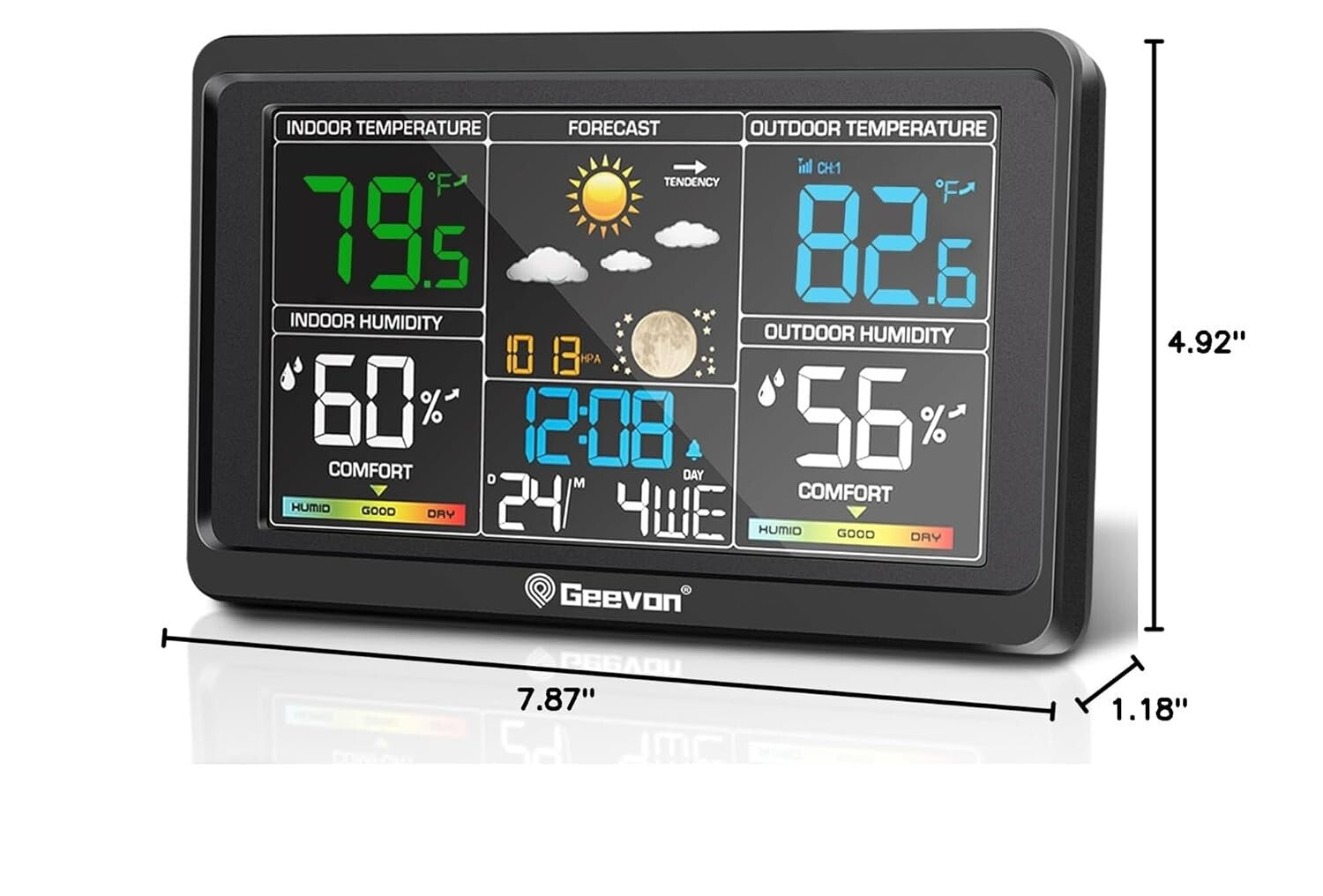 Multi-Channel Wireless Thermometer with Clock and Adjustable Brightness for Home