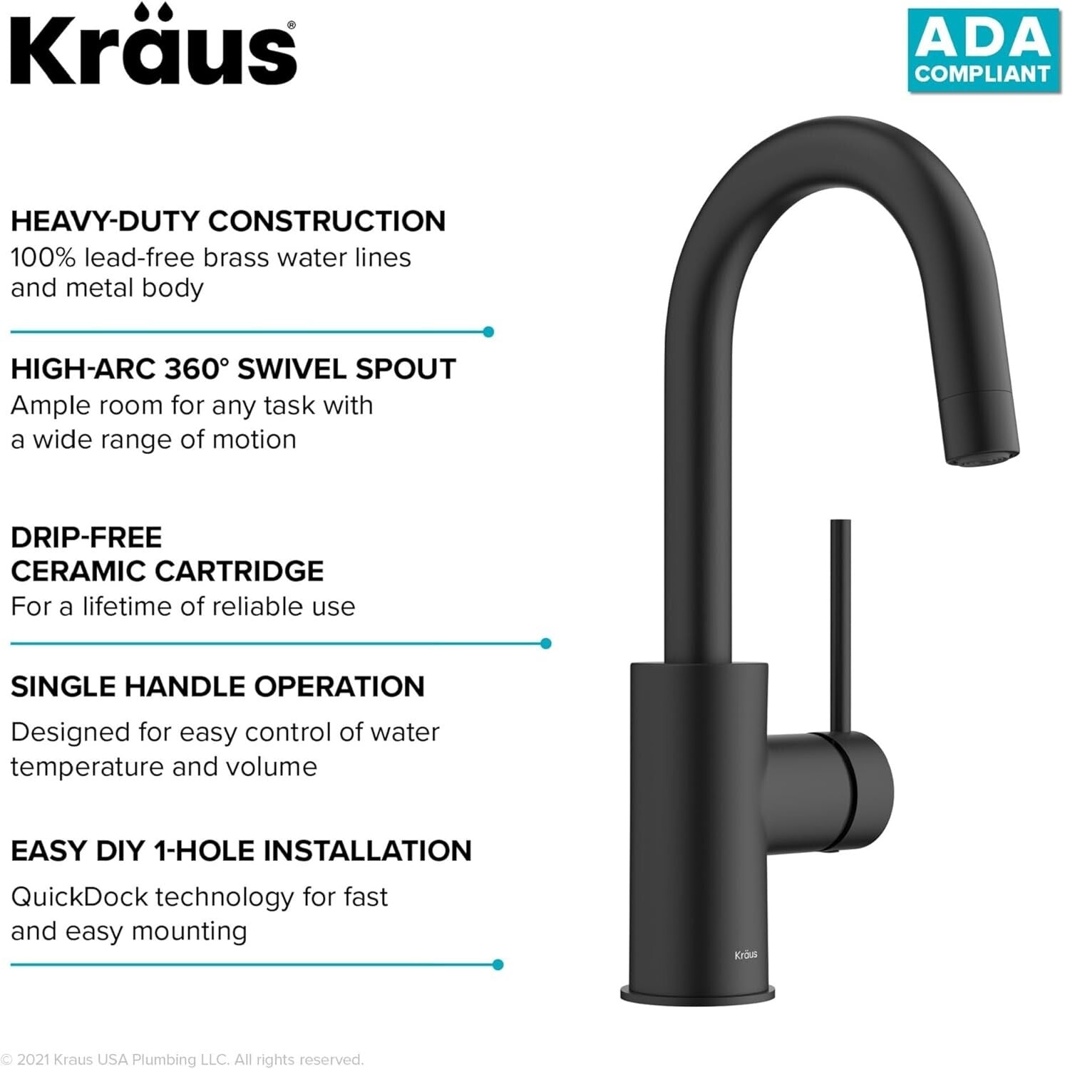 Contemporary Black Kitchen Faucet - Compact Design with Dual-Function Spray