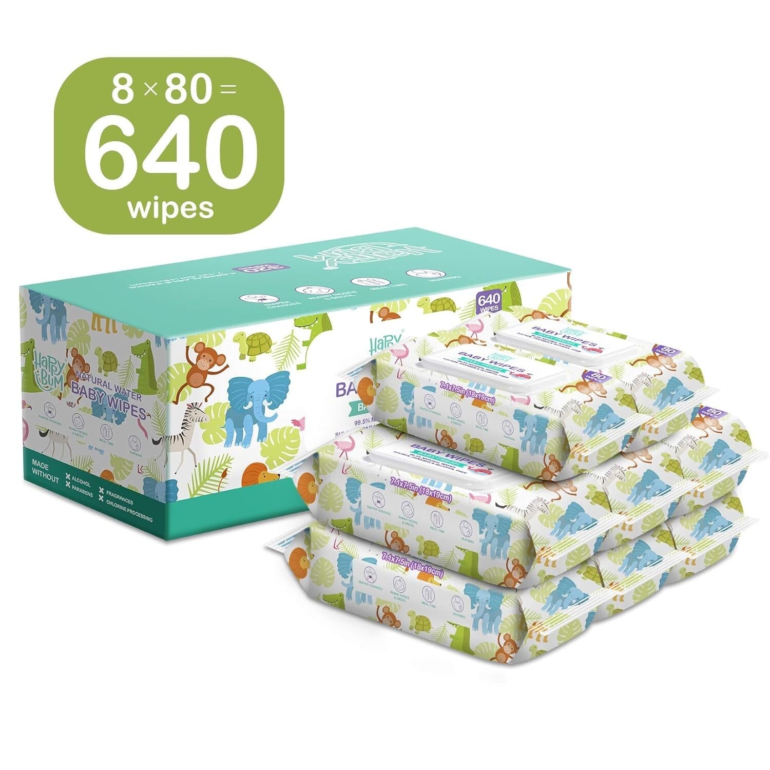 Biodegradable Baby Wipes - 8 Flip-Top Packs, 640 Count, Alcohol & Fragrance Free