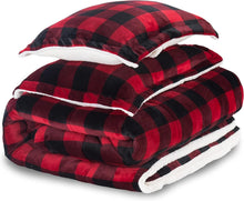 Load image into Gallery viewer, Cozy King Comforter Set - Reversible Micromink Plaid with Pillow Shams, Washable