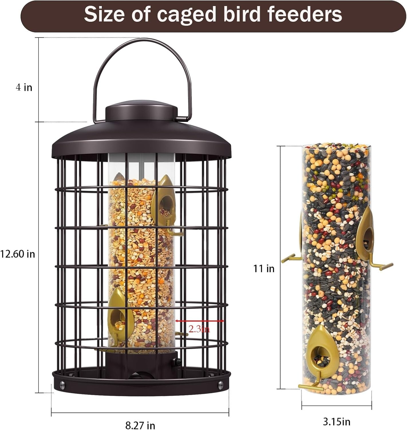Caged Bird Feeder with Adjustable Feeding Ports - Squirrel-Proof Design, 3 lbs