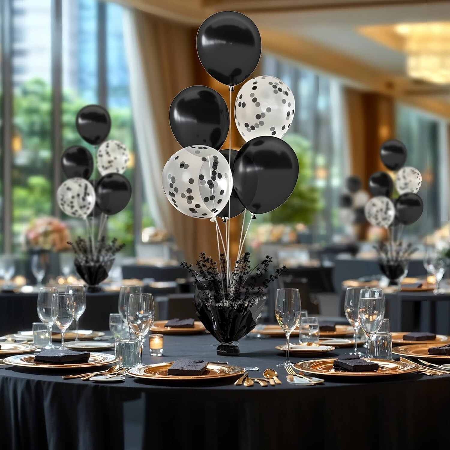 Elegant Black Table Balloon Centerpiece Set - Perfect for Weddings & Birthdays