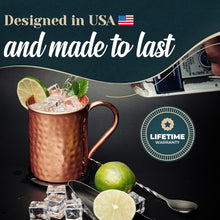 Load image into Gallery viewer, 4 Pack Copper Moscow Mule Mugs with Artisan Wooden Coasters - Perfect Gift
