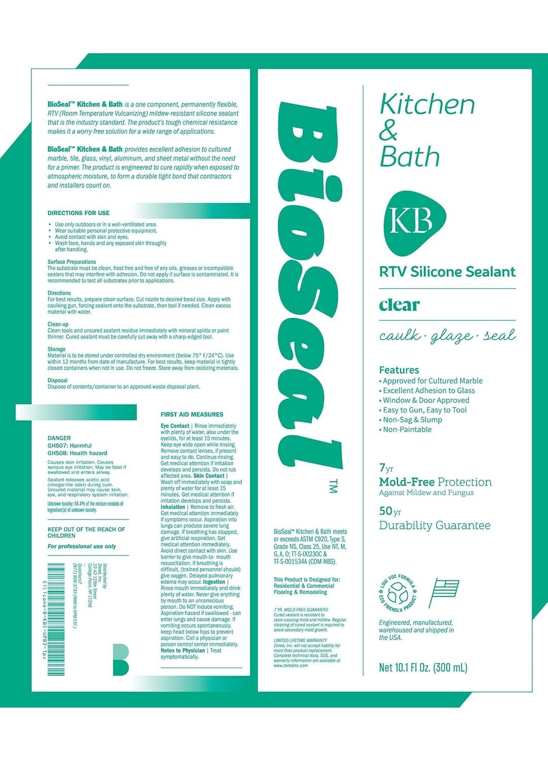 Durable 100% Silicone Caulk - Waterproof Sealant for Kitchen and Bath, 25 Pack