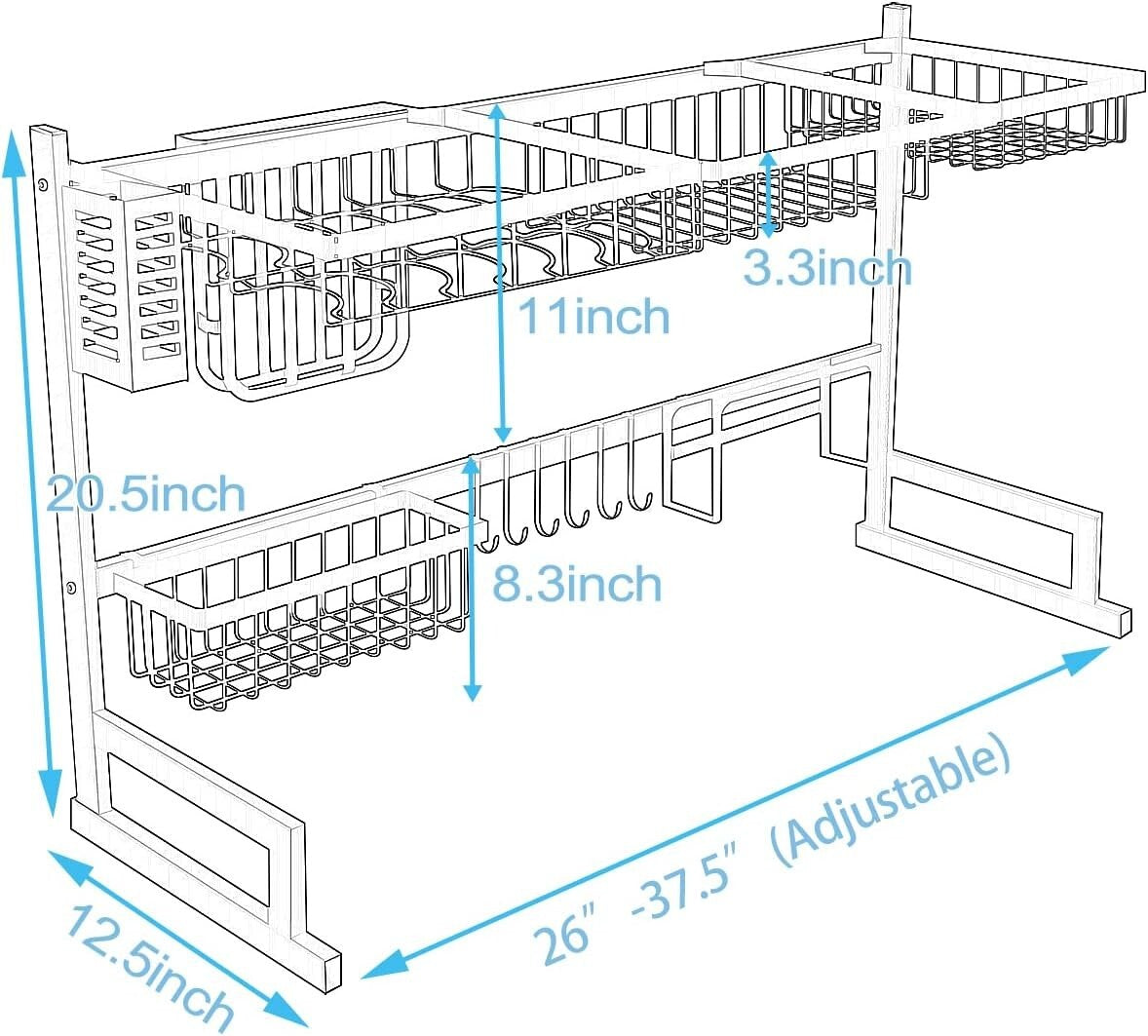 Adjustable Over Sink Dish Drying Rack - Stainless Steel 2-Tier Kitchen Organizer